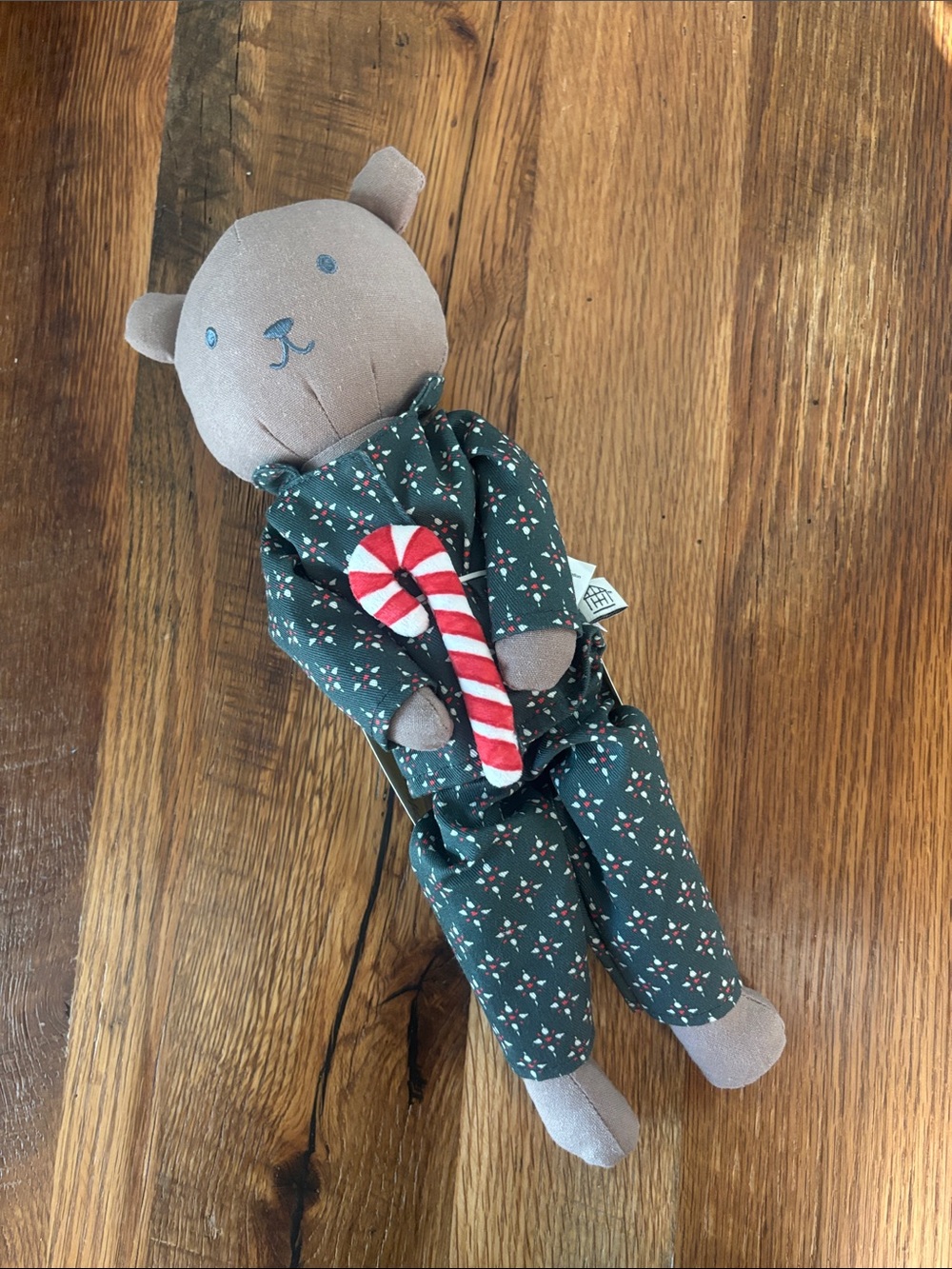 Hearth and Hand Plush Bear Toy in Green Pajamas with Candy Cane NWT